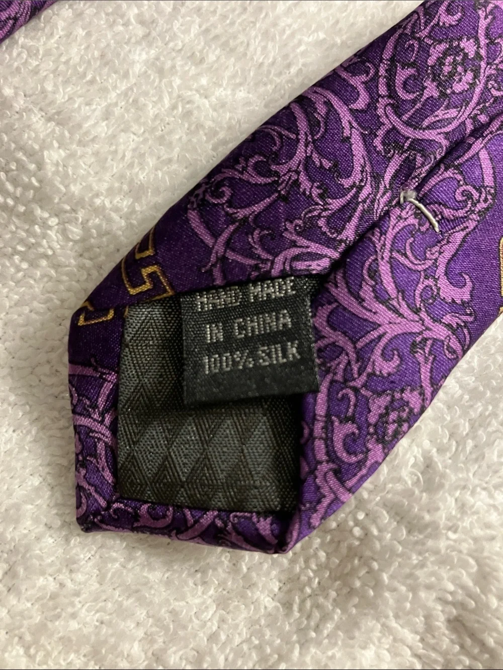 Stacy Adams Purple Paisley Silk Tie with Gold Accents